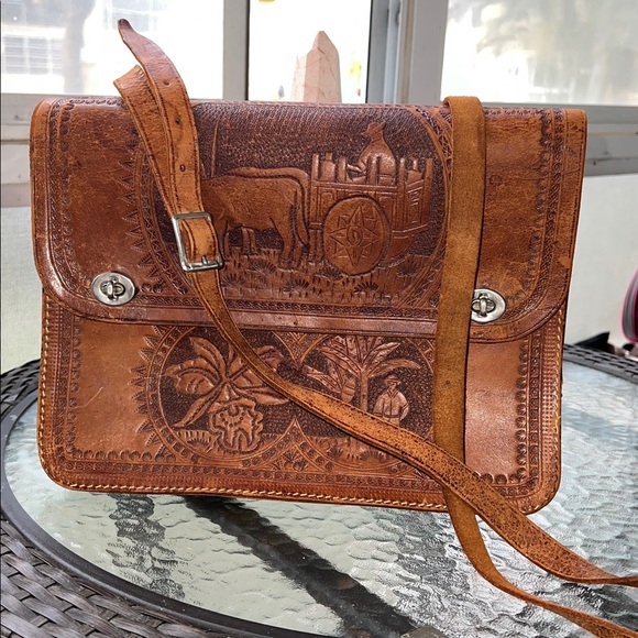 Handbags - All Leather Messenger Bag.. hand tooled